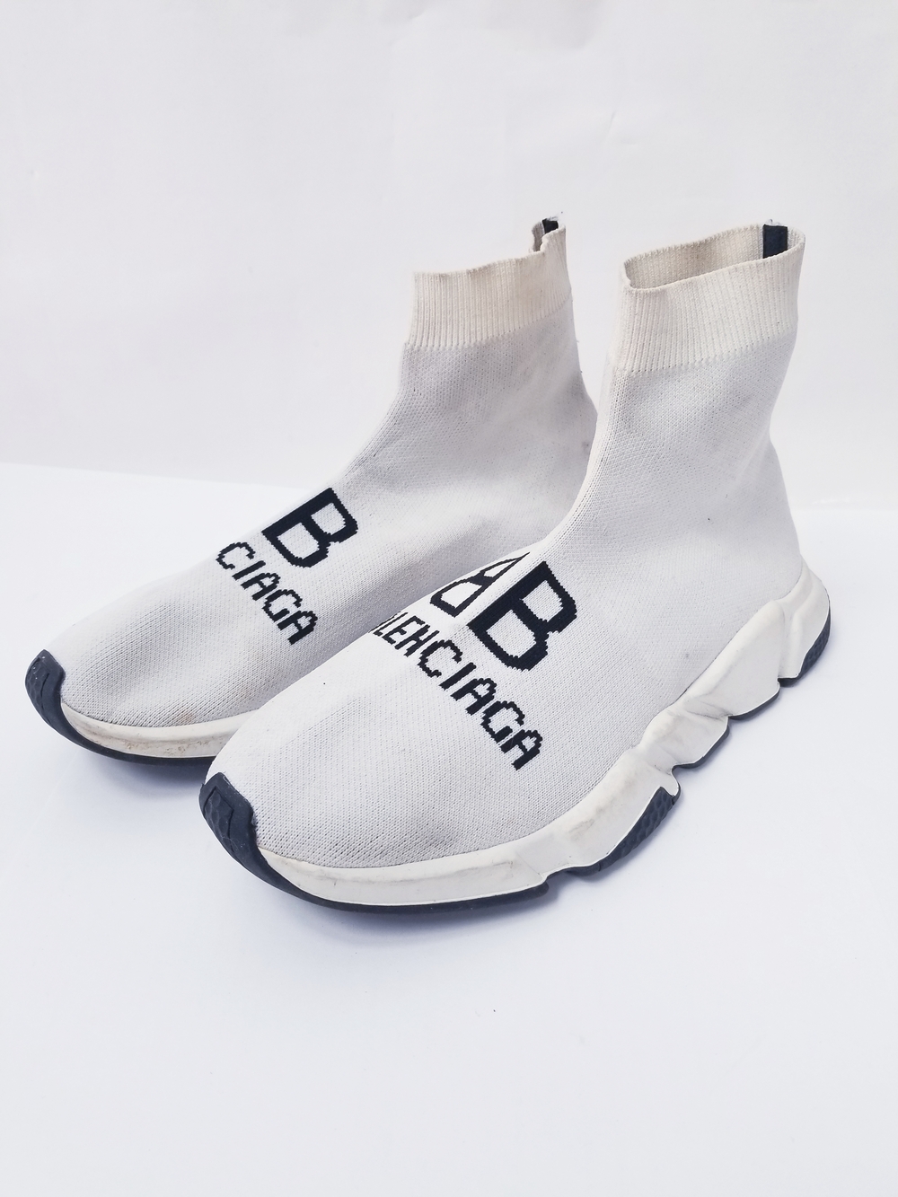 Balenciaga White and Black Logo Stretch-Knit Sock Sneakers - Picture 2 of 10